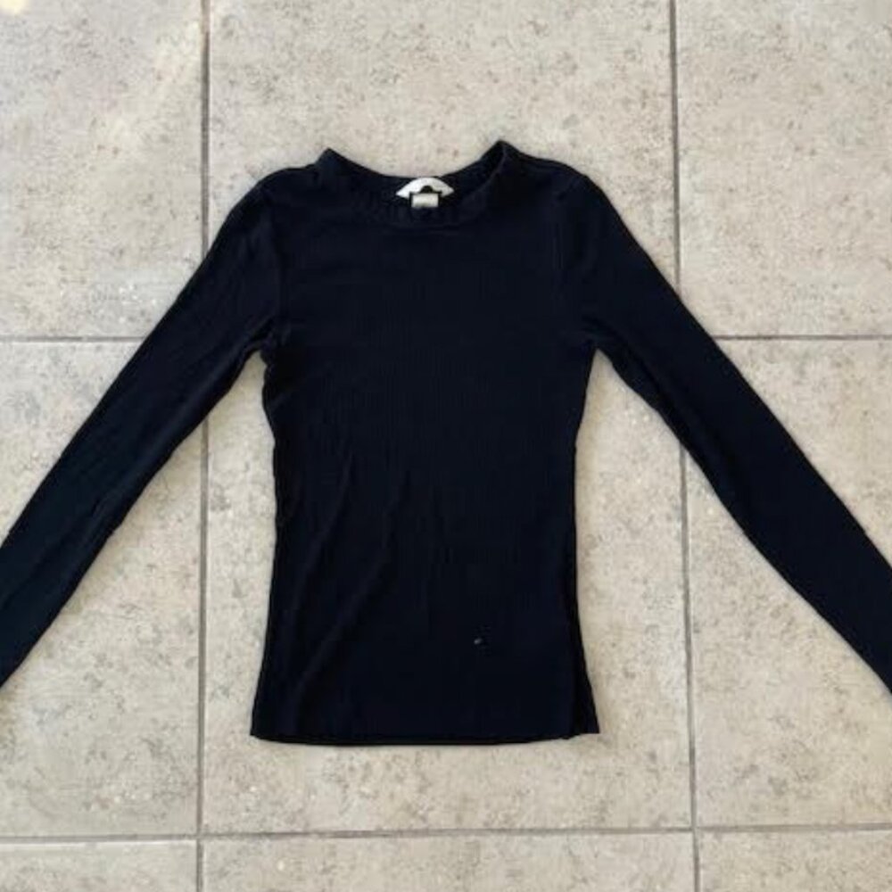H&M Women's Black Long Sleeved Top T-Shirt Ribbed Small NWOT